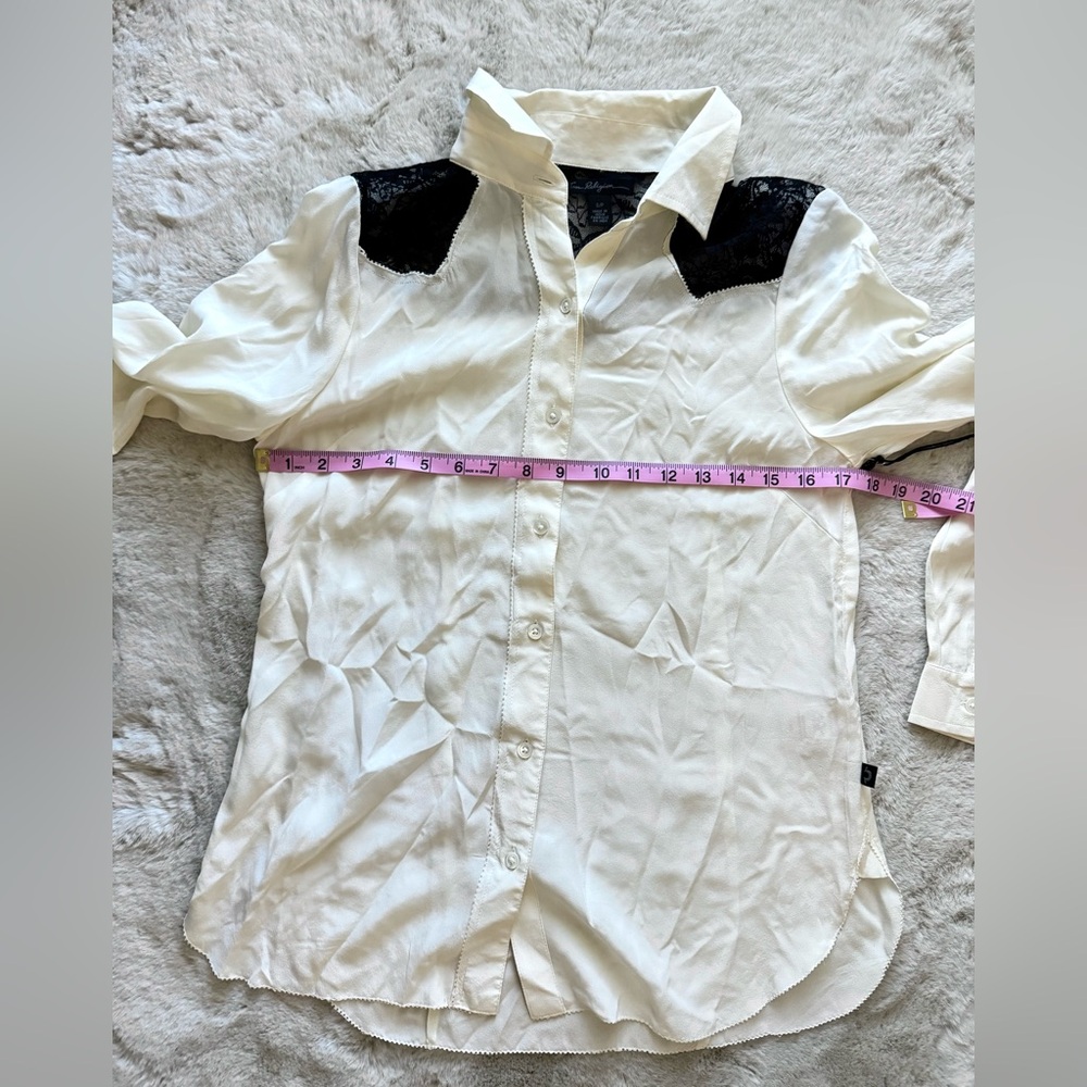 NWT True Religion Silk Women’s Long Sleeve Lace Cream Blouse Size Small Petite - Picture 9 of 14